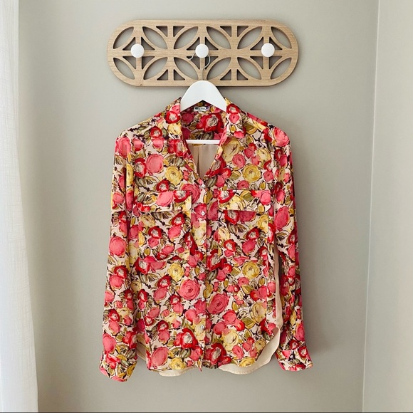 Kut from the Kloth Floral Print Sheer Button Up Top Pink Sz XS - Picture 1 of 8